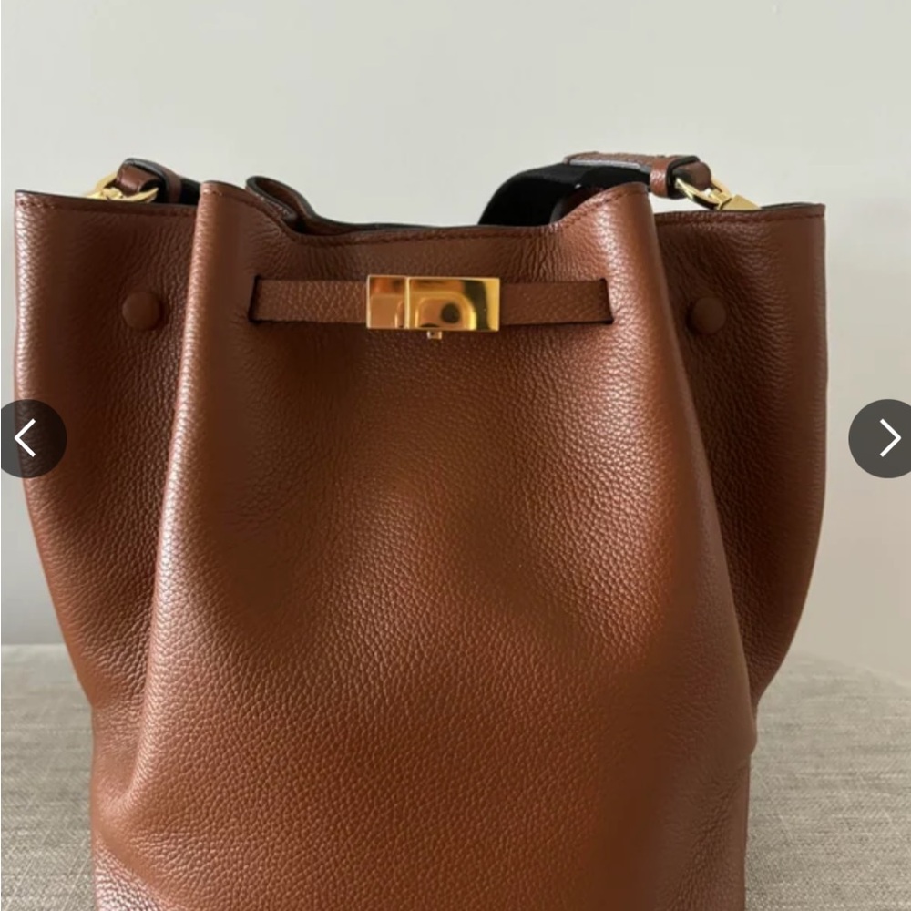 DeMellier Brown Leather bucket. Shoulder Bag with Gold Accents